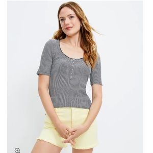 Loft striped pointelle ruffle henley top size XL
